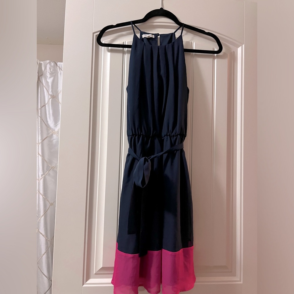 Navy Blue Dress with Pink Hem